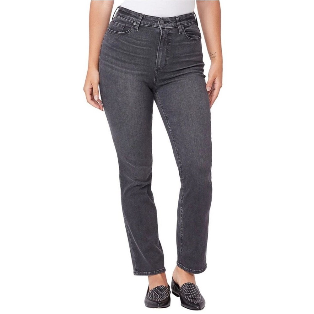 Paige Accent High Rise Straight Jeans Dark Magnet Black Wash SZ 28